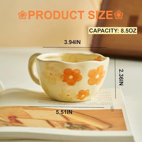 Creative Cute Coffee Mug Floral Ceramic Coffee Mug Flower Cute Cup for Women Girl 8.5oz Handmade Hot Chocolate Mugs for Latte Milk Tea Valentine’s Day Mother’s Day Birthday Christmas Gift(Orange) - Image 6