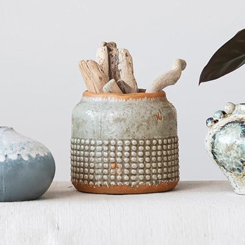 Creative Co-Op Round Terra-Cotta Hobnail Planter Vase with Heavily Distressed Finish, Grey - Image 7