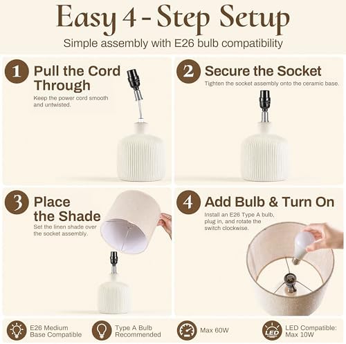 Ceramic Table Lamp, Off-White, 17.75" - Image 7