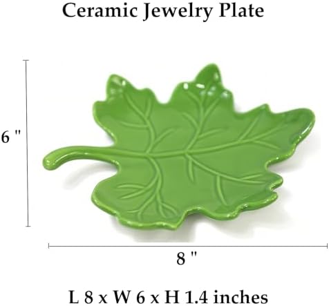 Jewelry Dish Tray, Ring Holder, Ceramic Trinket Tray, Key Bowl, Decorative Leaf Plate, for Sister Daughter Mother,Room Decor Aesthetic -Green A - Image 4