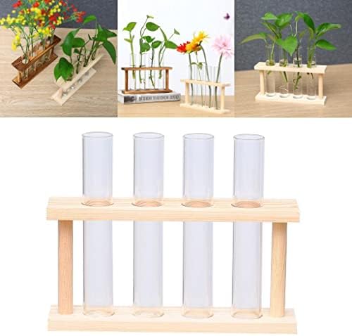 Test Glass Planter Propagation Stand Holder Vase Set with Minimalist Wood Frame and Clear Tubes Suitable for Room Bedroom, Beige - Image 7