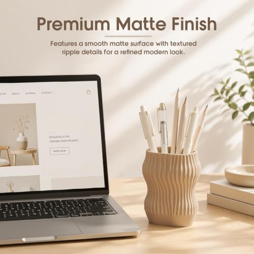 Aesthetic Desk Organizer Boho Pen Holder Modern Pencil Holder Beige Plastic Makeup Brush Organizer for Office Desk Accessories Stylish Home Office Art Decor Supplies(Stylish) - Image 6