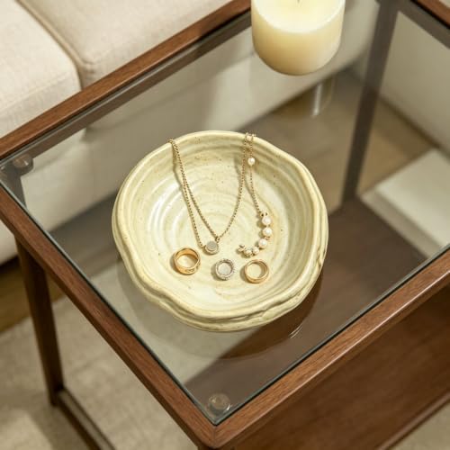 Wabi Sabi Ceramic Jewelry Dish, Earth Tone Rustic Footed Ring Dish, Minimalist Shallow Trinket Bowl for Rings Earrings Necklaces, Jewelry Tray for Vanity Counter Nightstand, Women Jewelry Gift - Image 7