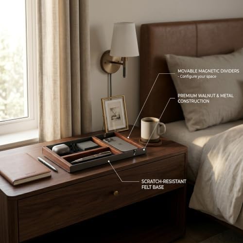 Magnetic Modular Desk Organizer & EDC Valet Tray — Your Order Freely Defined — Metal & Solid Walnut Catchall Tray for Nightstand, Entryway, Desk — Modern Catch-All for Watch Phone Glasses - Image 6
