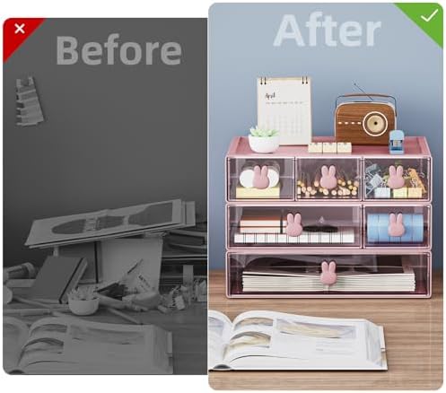 Marbrasse Desk Organizer with 6 Drawers, 3 Tier Stackable Storage Drawers Plastic Makeup Storage, Office Organizers and Storage, Desk Storage Box for Office, School, Home Pink - Image 6