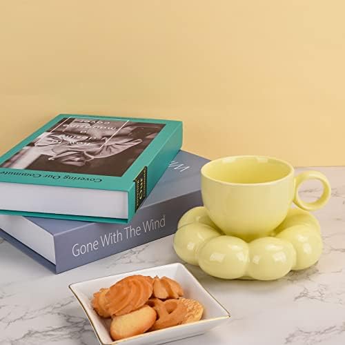 Koythin Ceramic Coffee Mug with Saucer Set, Creative Cute Cup with Sunflower Coaster for Office and Home, Dishwasher and Microwave Safe, 6.5 oz/200 ml for Tea Latte Milk (Lemon Yellow) - Image 6