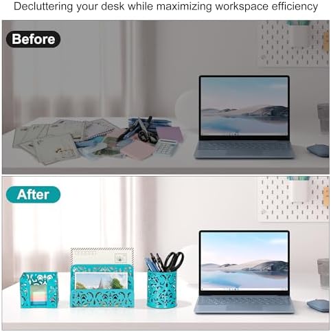 EasyPAG Desk Organizers and Accessories 3 Pieces Office Organizer Set - Pen Holder for Desk, Mail Sorter Countertop and Sticky Note Holder, Dark Teal - Image 7