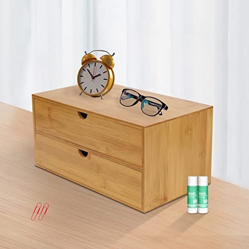 Tabletop Original Bamboo Desk Organizer - Mini Bamboo Desk Drawer Tabletop Storage Organization Box for Office Home Toiletries Supplies, No Assembly Required (2 Drawers) - Image 7