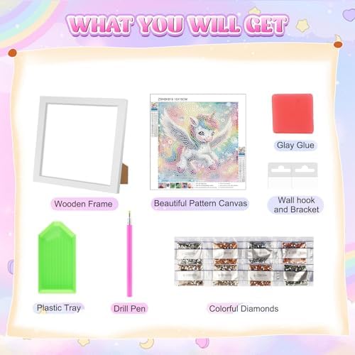 GHHKUD Unicorn Diamond Art Painting Kits for Adults with Frame, Diamond Art Animals Crafts for Ages 4-6-8-12, Easy to DIY Gem Painting Gifts Home Wall Decor 15x15cm (Beautiful Packages) - Image 7