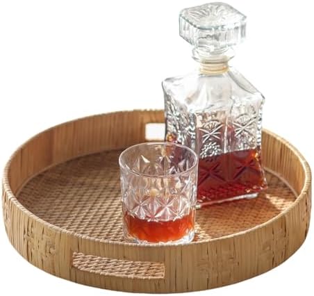 Round Rattan Tray for Coffee Table, Large Woven Decorative Tray, Wicker Serving Trays with Handles for Home and Kitchen Decor 13.2 inch - Image 7