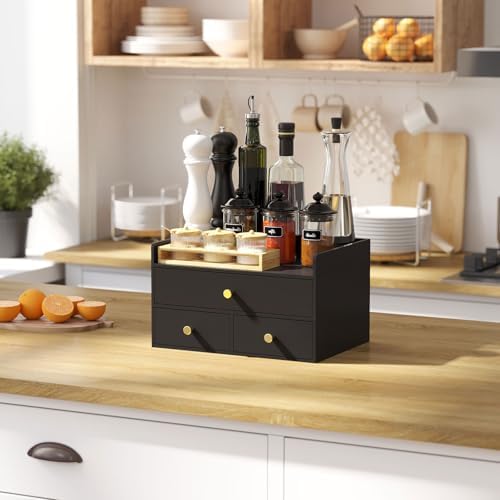 Bamboo Desk Organizer with Drawers,Wooden Desktop Storage (3 Drawers,Black) - Image 7