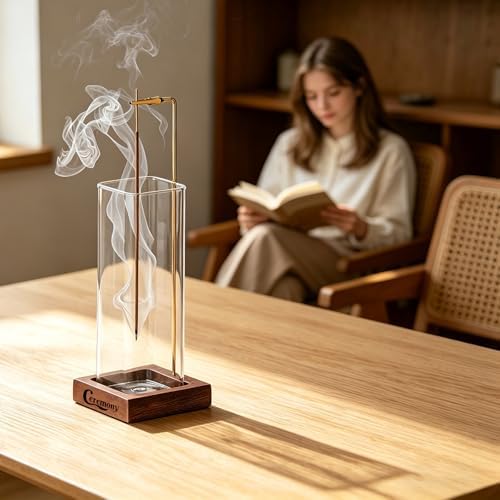 Ceremony Incense Holder, Wooden Incense Burner with Glass Ash Catcher (Wooden Square) - Image 6