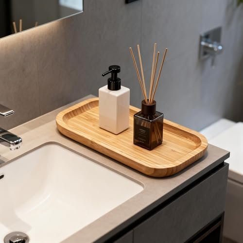 Bamboo Vanity Tray, Bathroom Counter Tray, Toilet Tank Tray, Bathroom Tray for Organizing and Home Decor, 9.8 x 5.5 x 0.8 inch - Image 7