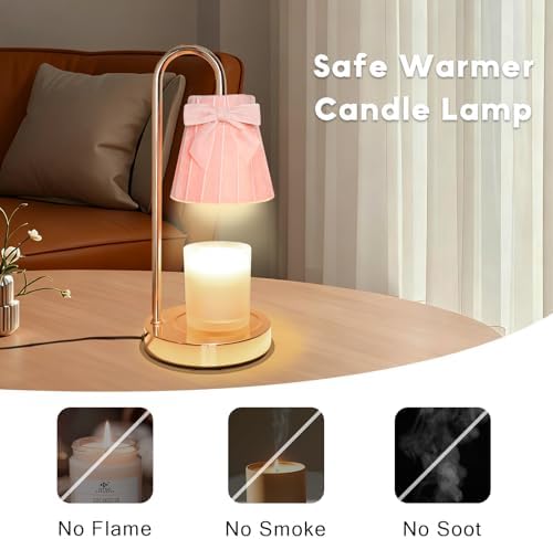 Pink Candle Warmer Lamp with Timer Dimmer Cute Coquette Bow Table Lamp Modern Decorative Bedside Light Valentine's Day Birthday Gifts Idea for Women Mom House Warming New Home Bedroom Decor - Image 6