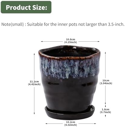 Modern Irregular Ceramic Planter Set of 4, 4 Inch Small Unique Reactive Glaze Flower Pots with Drainage Holes & Saucers - Indoor Outdoor Decorative Succulent Orchid Pots- Reactive Glaze Spot - Image 7