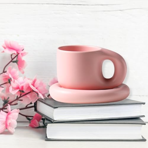 10oz Nordic Ceramic Coffee & Tea Mug, Saucer, Cute Cup, Lovers Gift, Orange - Image 6