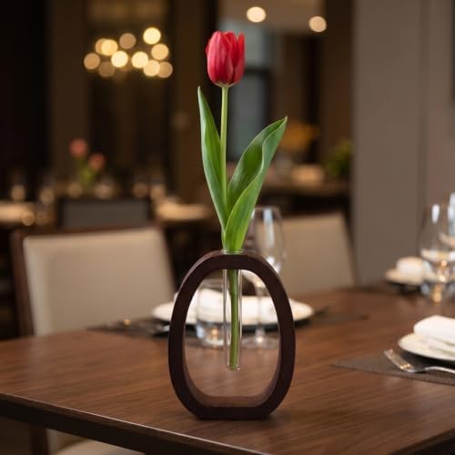 Wooden Frame Glass Vase Hydroponic Propagation Station with Cylinder Tube to Observe Water Levels and Root Growth, Rustic Minimalist Modern for Fresh Cut Flowers and Plants - Image 7