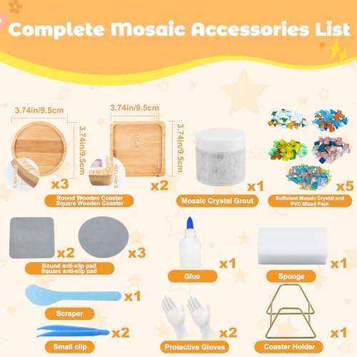 5 Sets DIY Mosaic Kits for Adults Women, Mosaic Tiles Craft Coaster Kit - Image 6