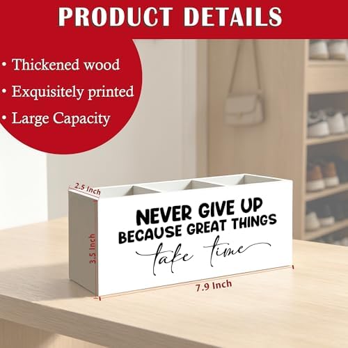Inspirational Pen Pencil Holder Organizer for Home Office Classroom Desk Accessories, Never Give Up Because Great Things Take Time Motivational Positive Wood Signs for Desk Tabletop Decor - Image 6