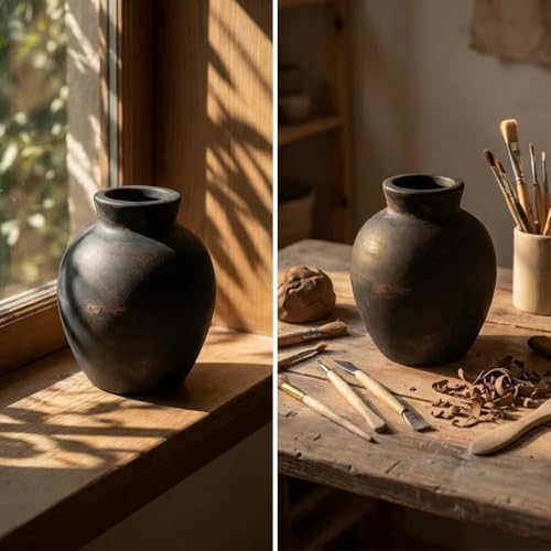 Rustic Terracotta Pot, Bronze Ceramic Flower Vase 6.1 Inch, Farmhouse Boho Centerpiece for Home Decor, Living Room, Table, Shelf, Mantel & Bathroom - Image 7