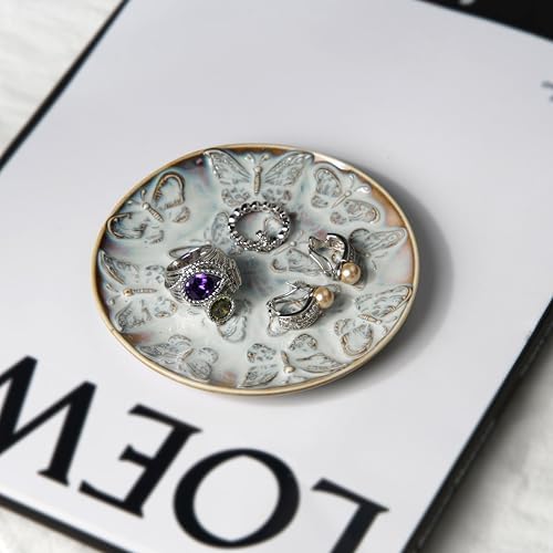Ceramic Jewelry Dish, Decorative Tray for Rings Earrings Necklaces Bracelet Watch Keys, 4.50" Trinket Tray as Gifts for Women (Reactive Butterflies) - Image 6