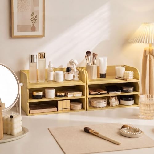 Novabright 6 Pcs Stackable Paper Organizer Tray Acacia Wood Desk Organizer Letter Tray Desktop Letter Size Office Wooden Desk Shelf Paper Holder Folder Organization Rack for File Document(Bamboo) - Image 6