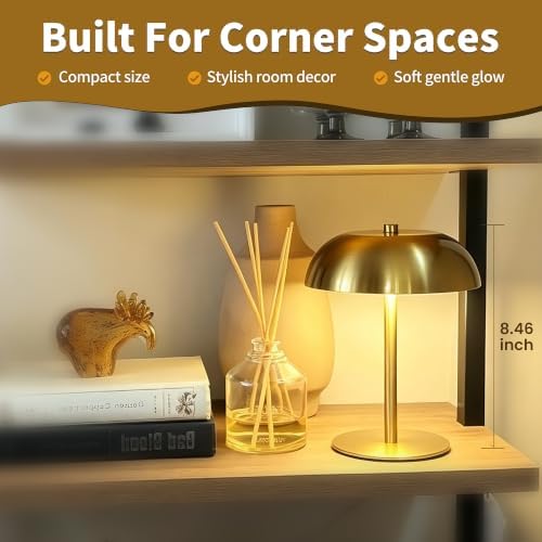 8.4" Mushroom Rechargeable Cordless LED Table Lamp, 5200mAh Battery Powered Portable Table Light with 3 Color Modes & Stepless Dimming, for Patio, Kitchen, Restaurant (Gold) - Image 7