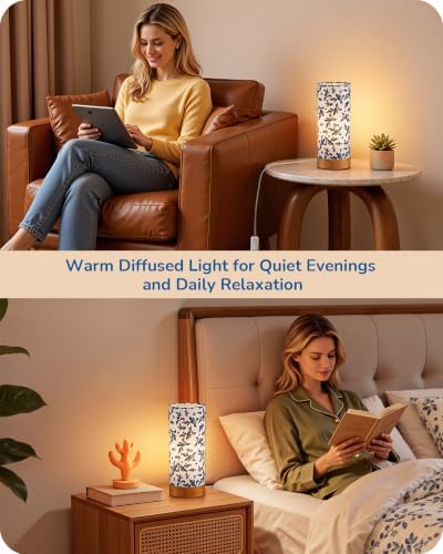 EDISHINE 9.85" Modern Wood Table Lamp with TC Fabric Lampshade, Wood Base - Image 7