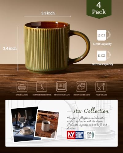 famiware Coffee Mug Set of 4, Star 12 oz Ceramic Mugs Cups Set with Handle - Image 6