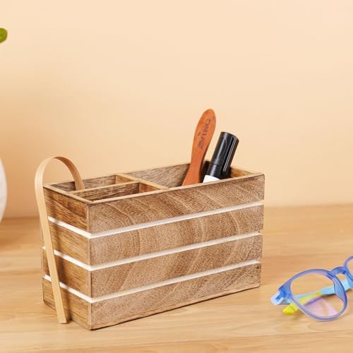 Hashcart Pen Holder Pencil Holder - Wood Pen Cup Pencil Cup for Desk - Office Desk Organizer - Makeup Brushes Holder - 3 Compartment Caddy for Home and Office - Image 7