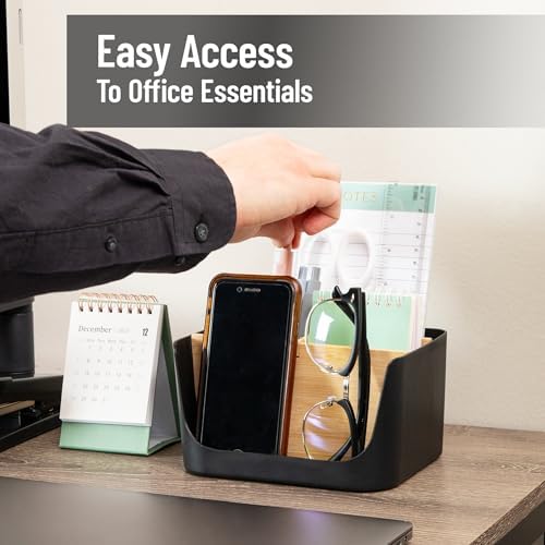Mind Reader 5-Compartment Desktop Organizer, Adjustable Caddy, Plastic and Wood, Black - Image 6