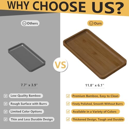 Weenson Bathroom Vanity Tray for Soap Dispenser, Perfume, Makeup, Dresser Jewelry, Decor, Candle, Bamboo Kitchen Tray for Counter Coffee Spice Salt Brown Toilet Tank Tray11.81”L x 6.1”W x 0.79”H - Image 6