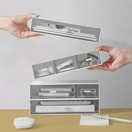 Desk Organizer-Stackable Storage Drawers, Plastic Compact Desk Storage Box Perfect for Collection Small Item/Cosmetic Office Organizer - 3 drawers (White) - Image 6