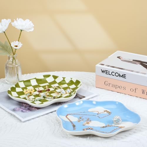 Koythin Blue Sky White Cloud Ceramic Jewelry Tray, Earring Trinket Dish - Image 6