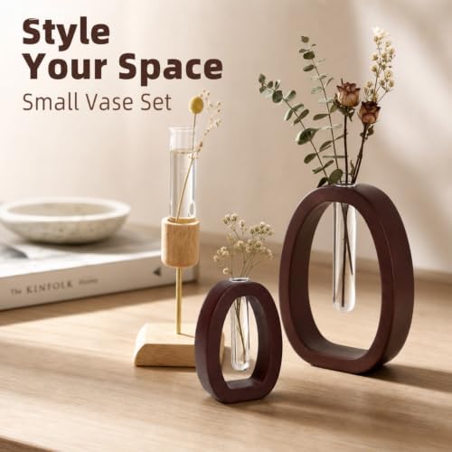 Walnut Wood Propagation Station Set of 3 Hydroponic Test Tube Vases Solid Wood Frame Glass Test Tube Vase Plant Station with Glass Propagation Vases,for Home Office Desk Decor - Image 7