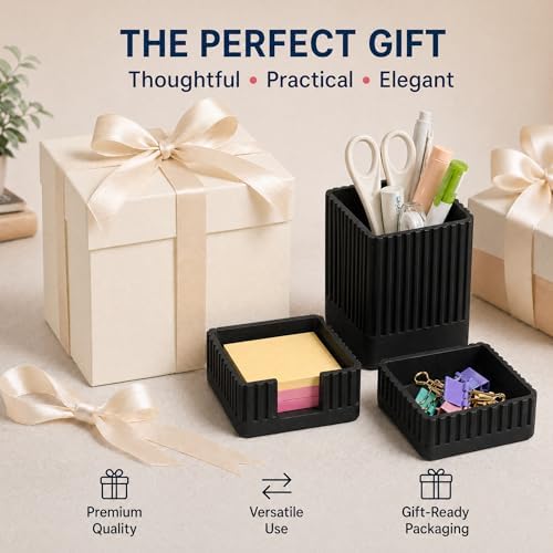 Black Desk Organizer Accessories Set, with Pen, Clip and Sticky Note Holder - Image 7