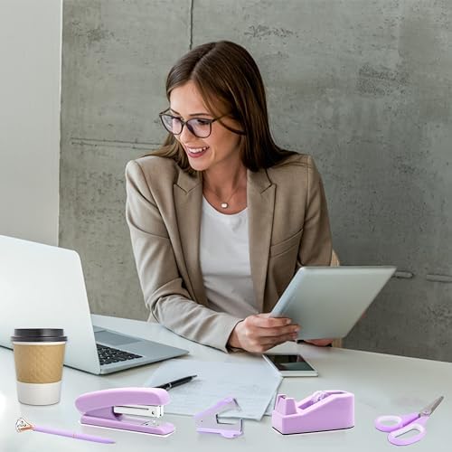 Purple Office Supplies - Purple Desk Accessories: Stapler, Staple Remover, Tape and Pen Holders, Ballpoint Pens, Scissors, Binder Clips, 1000 Staples, Phone and Ruler, Transparent Glue, Notes - Image 6
