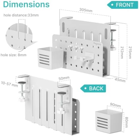 PEGZONE Desk Side Storage Organizer, Fits Flat Edge 0.4" to 2.2", White - Image 6