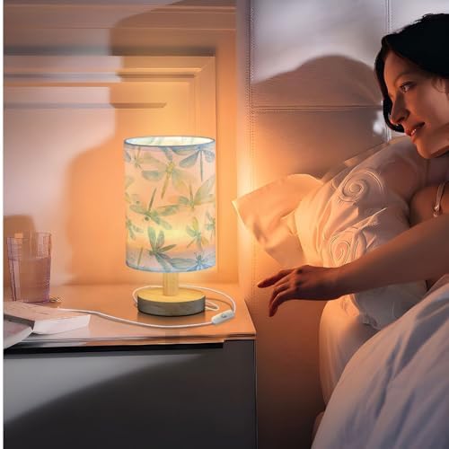Teal Blue Green Dragonflies Table Lamp for Bedroom USB Port Lamps Small Accent Table Lamp Nightstand Lamp Study Linen Shade with Wooden Base, Decorative Lamps for Bedside Reading|Kids|Dorm|Home - Image 7