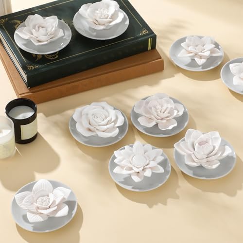Bokon 9 Pcs Essential Oil Diffusers Ceramic Flower Non Electric,White - Image 6