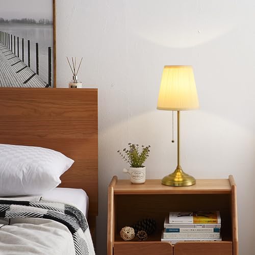 Modern Table Lamp for Bedroom, Gold Bedside Lamp, Farmhouse Nightstand Lamp with Pull Chain Switch, 20" Small Table Lamp for Reading, Hotel, Buffet Candlestick - Image 7