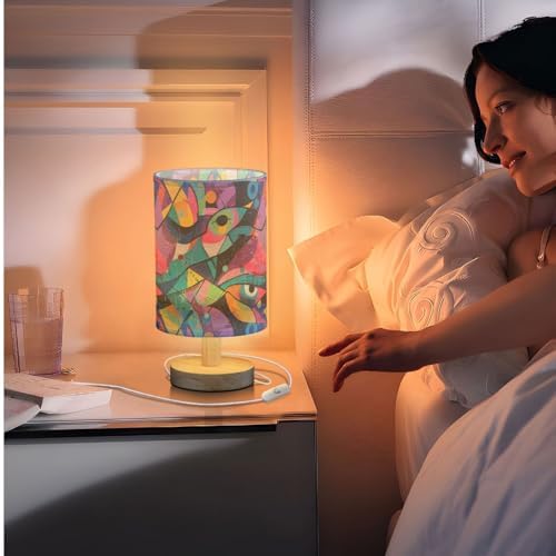 Fustylead Abstract Graffiti Style Eye Table Lamp for Bedroom USB Port Lamps Small Accent Table Lamp Nightstand Lamp Sturdy Linen Shade Wooden Base Decorative Lamps for Bedside Reading|Kids|Dorm|Home - Image 7