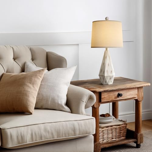 PoKat 23'' Farmhouse Table Lamps Set of 2, Beige Rustic Lamps for Living Bedroom Night Stands, Bedside Nightstands Living Room Table Lamps for End Side Table, Beige and White - Image 7
