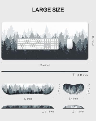 Auhoahsil Large Mouse Pad with Wrist Rests for Keyboard & Mouse, Thick Soft Ergonomic Memory Foam Wrist Supports, Big & Long Desk Mat 35.5 x 15.7 in, for Office Gaming Computer, Misty Forest - Image 7