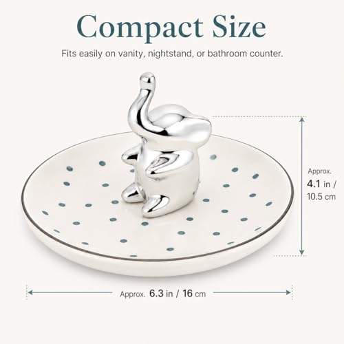 Ring Holder Jewelry Dish Elephant Ceramic Trinket Tray for Rings Earrings Necklace Bracelet Keys, Silver Elephant Jewelry Organizer Dish for Vanity Nightstand Bathroom Countertop - Image 6