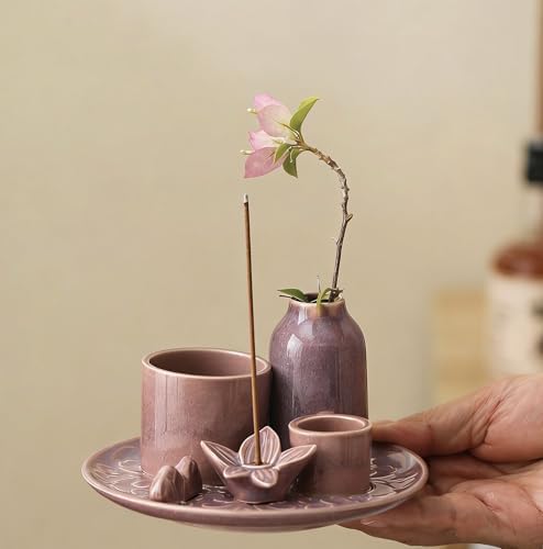 Purple Incense Holder for Sticks, 5.1 Inch Ceramic Incense Holder with Ash Catcher – 4 in 1 Smudge Bowl for Sage and Palo Santo, Reiki Supplies for Meditation Yoga Home Decor - Image 5