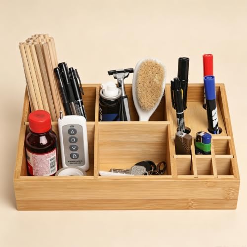2 Pack Bamboo Art Supply Organizer - Image 7