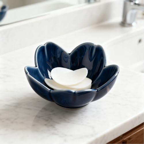 Blue Flower Ring Dish Jewelry Tray, Ceramic Jewelry Dish, Small Trinket Tray, Nightstand Bathroom Decor Ring Holder, Jewlery Plate Bowl for Christmas Friendship Birthday Gifts for Women Mom - Image 7