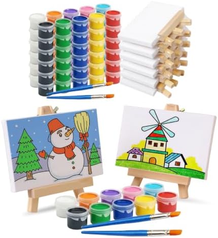 Mini Canvas & Easel Painting Kit Set of 6 - 4x6 Kids Gift & Paint Night - Image 7