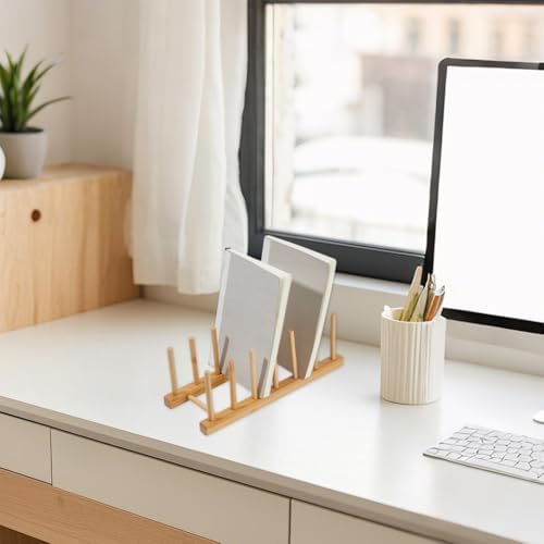 DICOSMETIC 2 Sets Bamboo Desk File Organizer 6-Compartment Vertical File Holder Bamboo Mail Sorter Wooden Desktop Paper Organizer for Home Office School, 30.1x11.5x10.6cm - Image 5